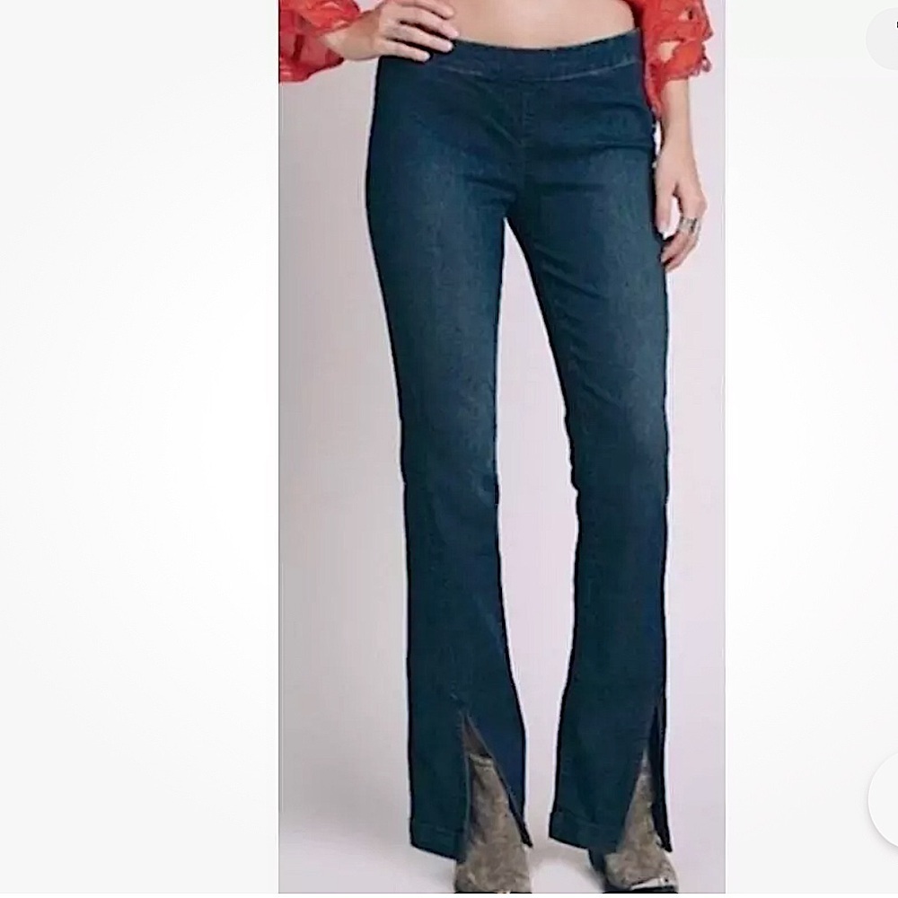 Free People Flare Low Rise Split Hem Jeans Size 27 Dark Wash